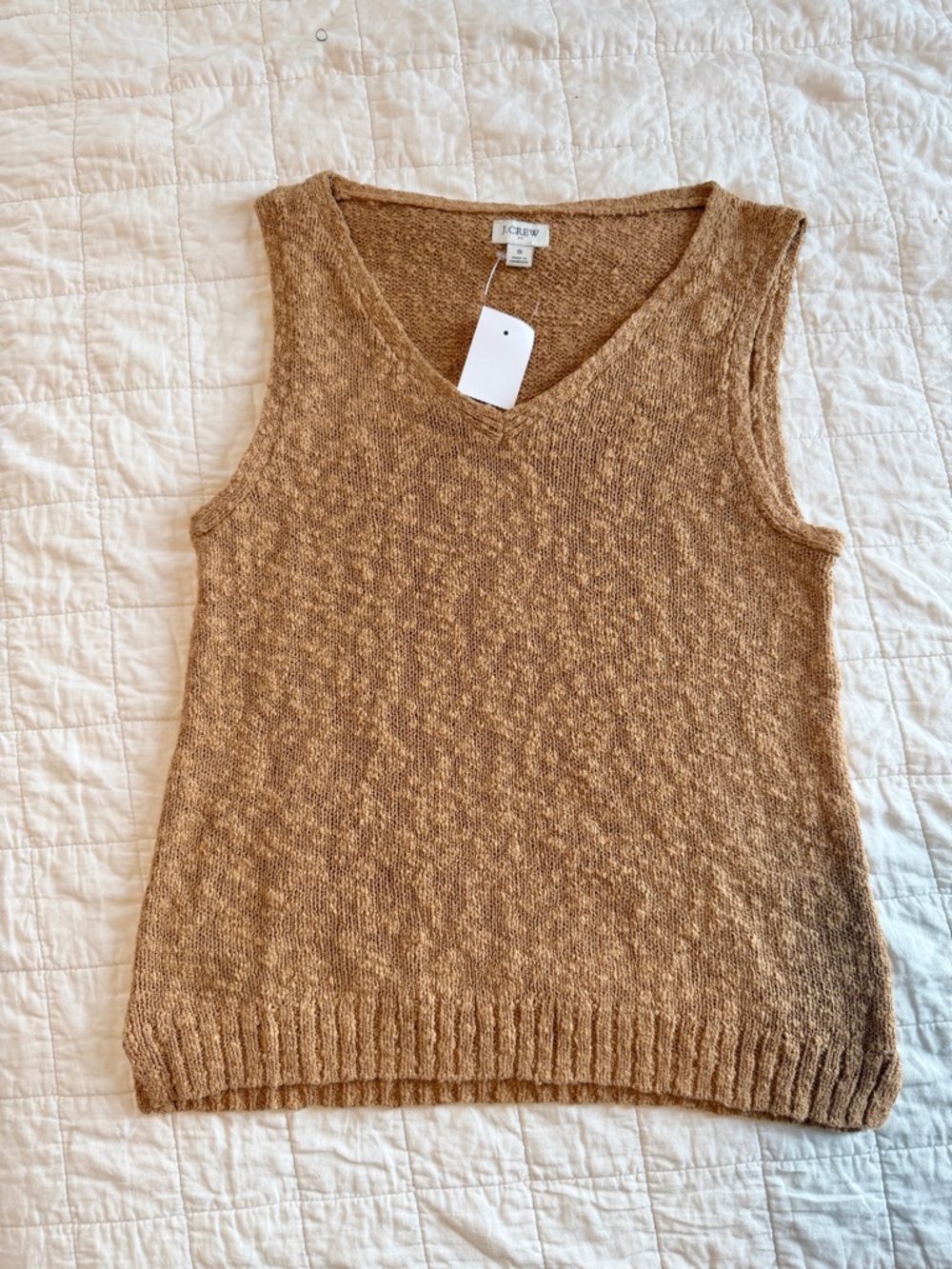 J. Crew V-Beck Beach Sweater Tank Top Small Tan NEW